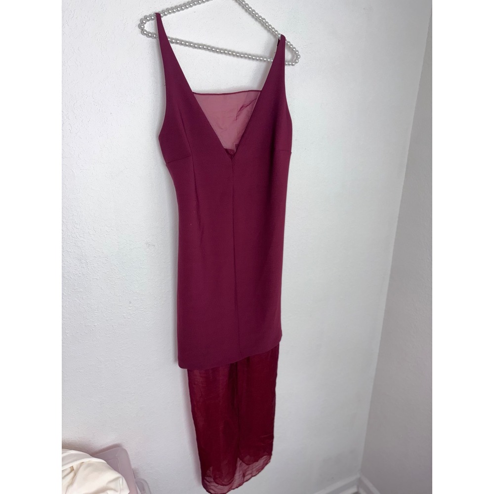 Abercrombie V-Neck Mesh Cocktail Dress Size large Burgundy new Sleek Midi